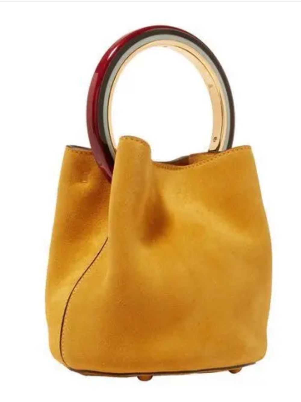 NWT Marni Pannier Mustard Suede Bucket Crossbody w Card Pouch. - Picture 6 of 10